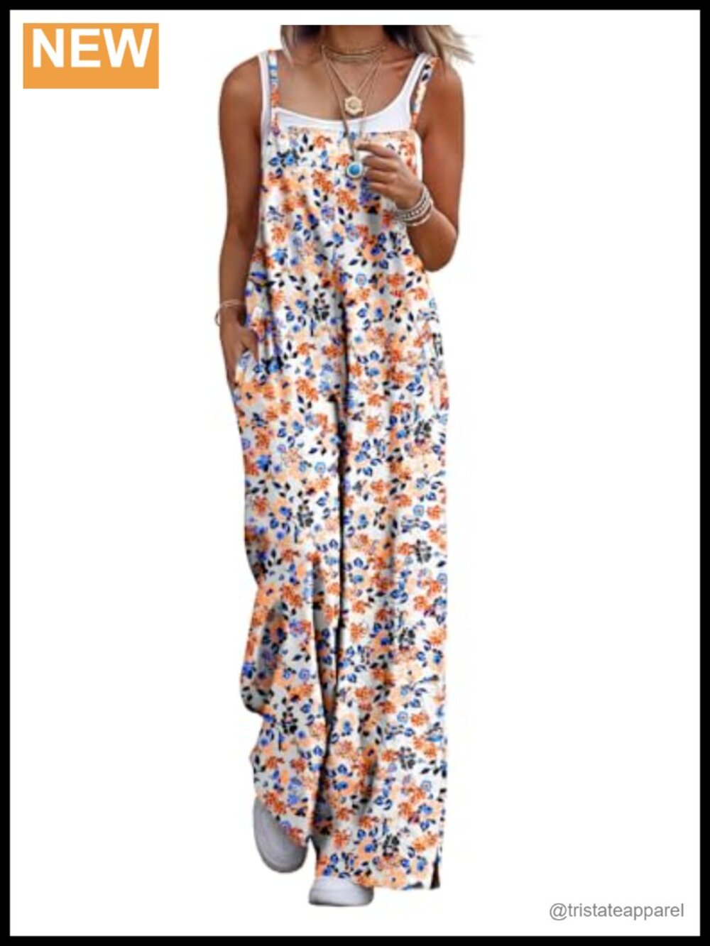 Womens Cotton Blend Floral Print Wide Leg Overalls Jumpsuit with Pockets